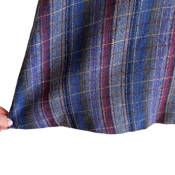 Vintage A-line Blue Midi Wool Plaid Women's Skirt Size 12 - Picture 6 of 10